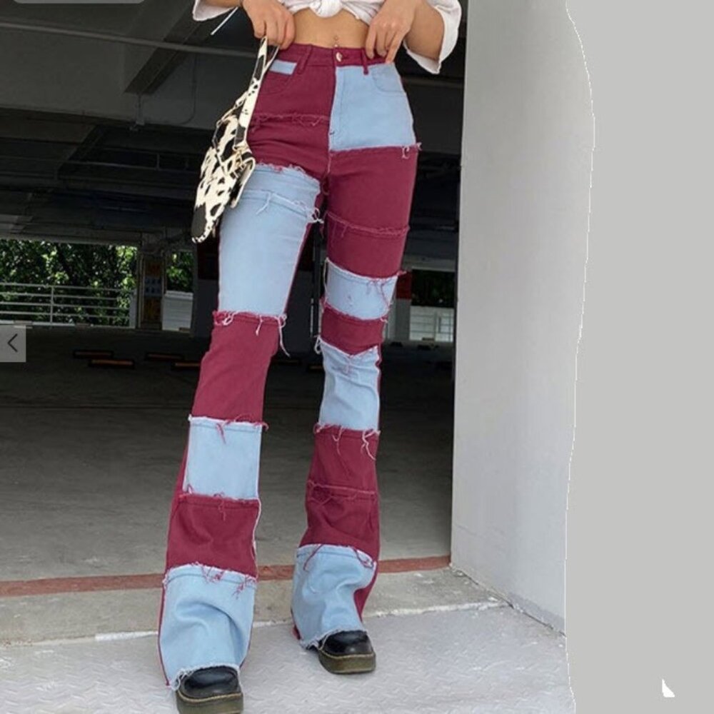 Patchwork Stretch Denim Bootcut / Flared Jeans 27